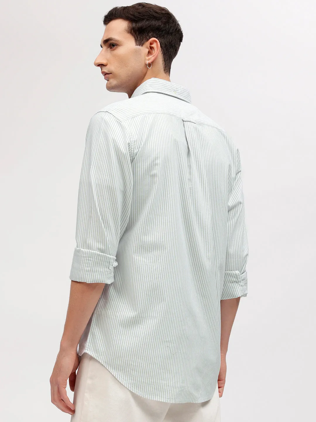 Gant Men Green Striped Button-down Collar Full Sleeves Shirt