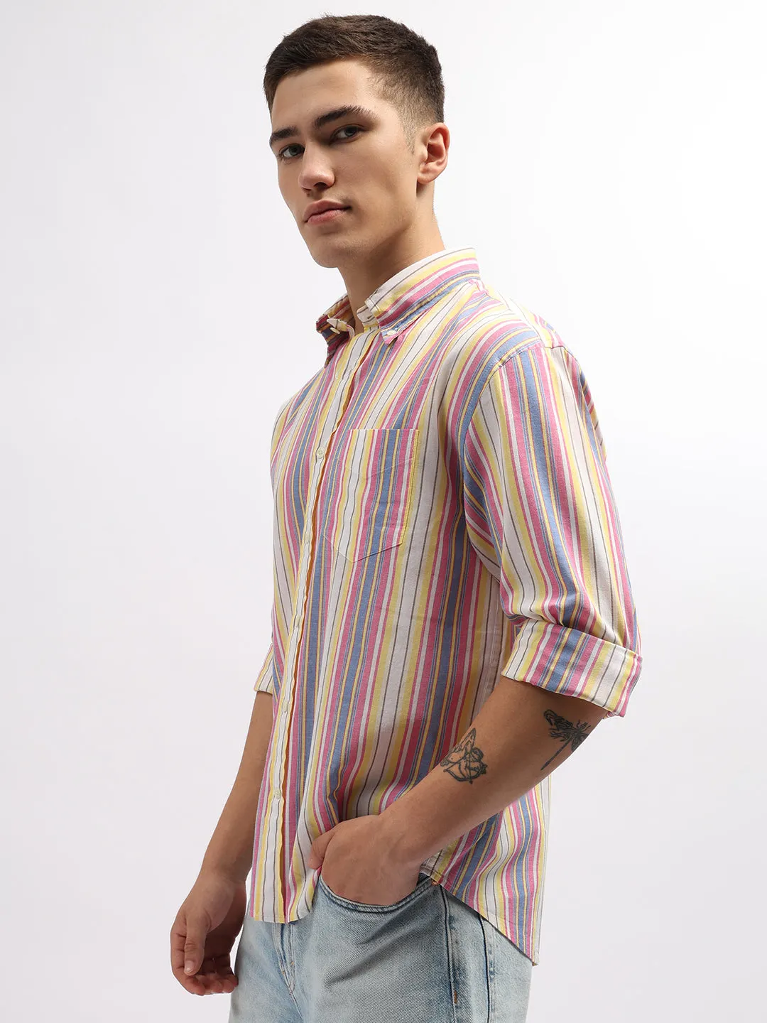 Gant Men Multi-Coloured Striped Button-down Collar Full Sleeves Shirt