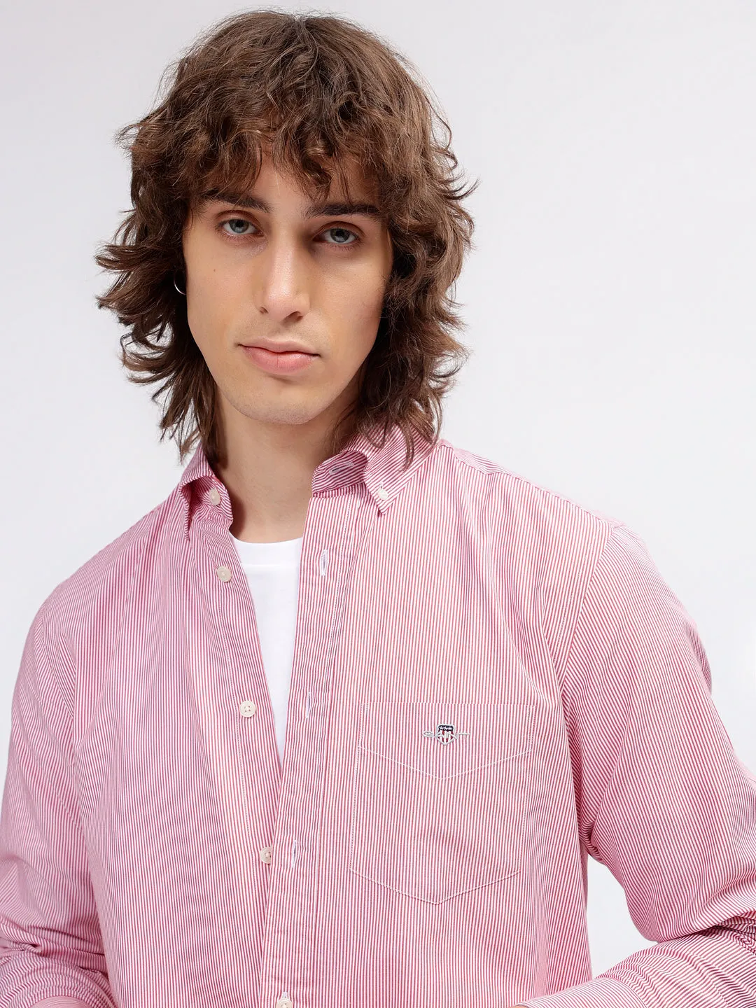 Gant Men Red Striped Button-down Collar Long Sleeves Shirt