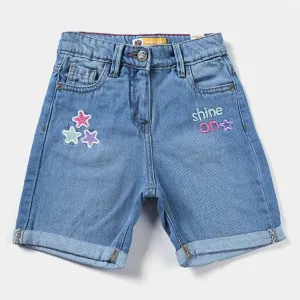 Girls Denim Short Star-Mid Blue