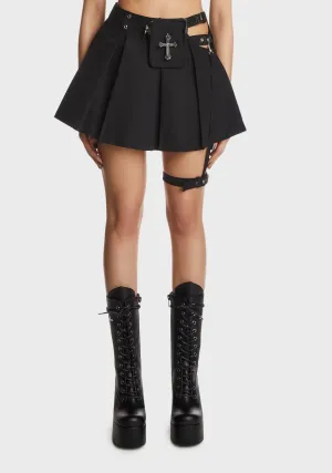 Gothic Rebel Rock Cross Bag Pleated Skirt With Leg Strap