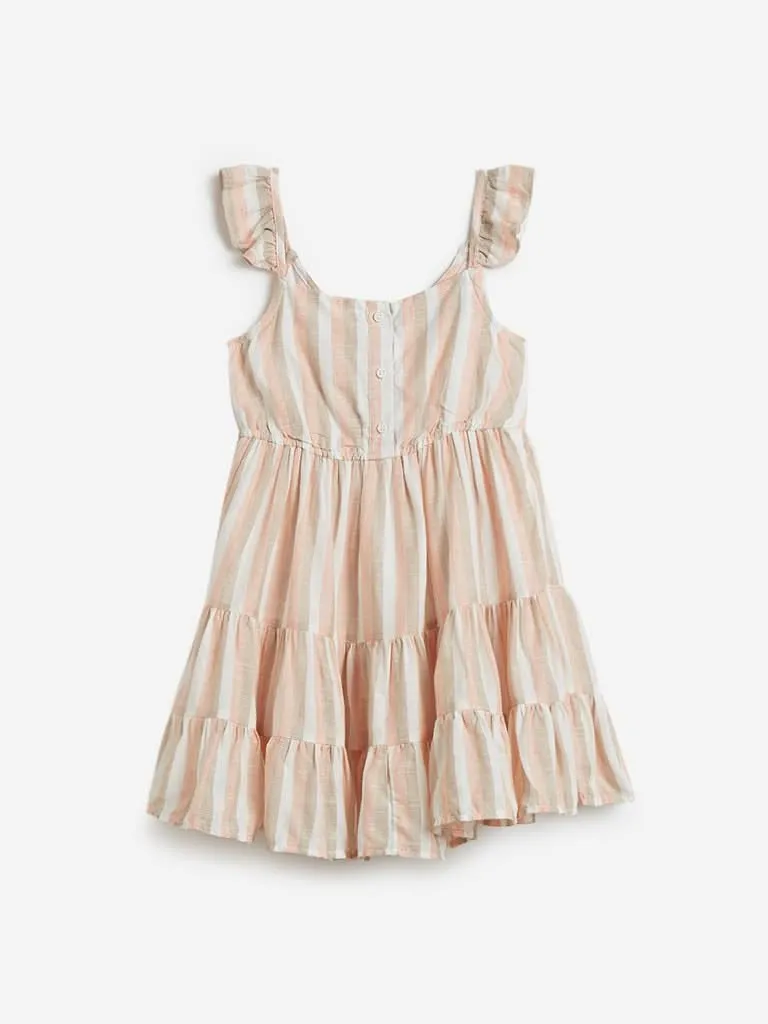 HOP Kids Beige Striped Tiered Dress