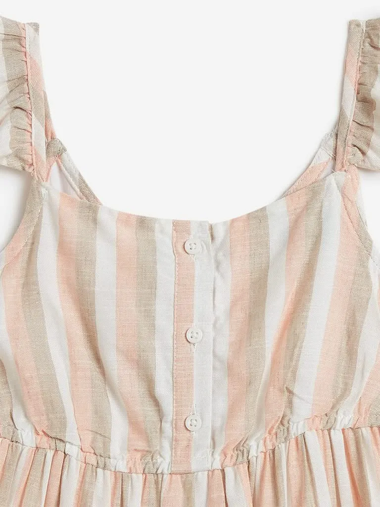 HOP Kids Beige Striped Tiered Dress