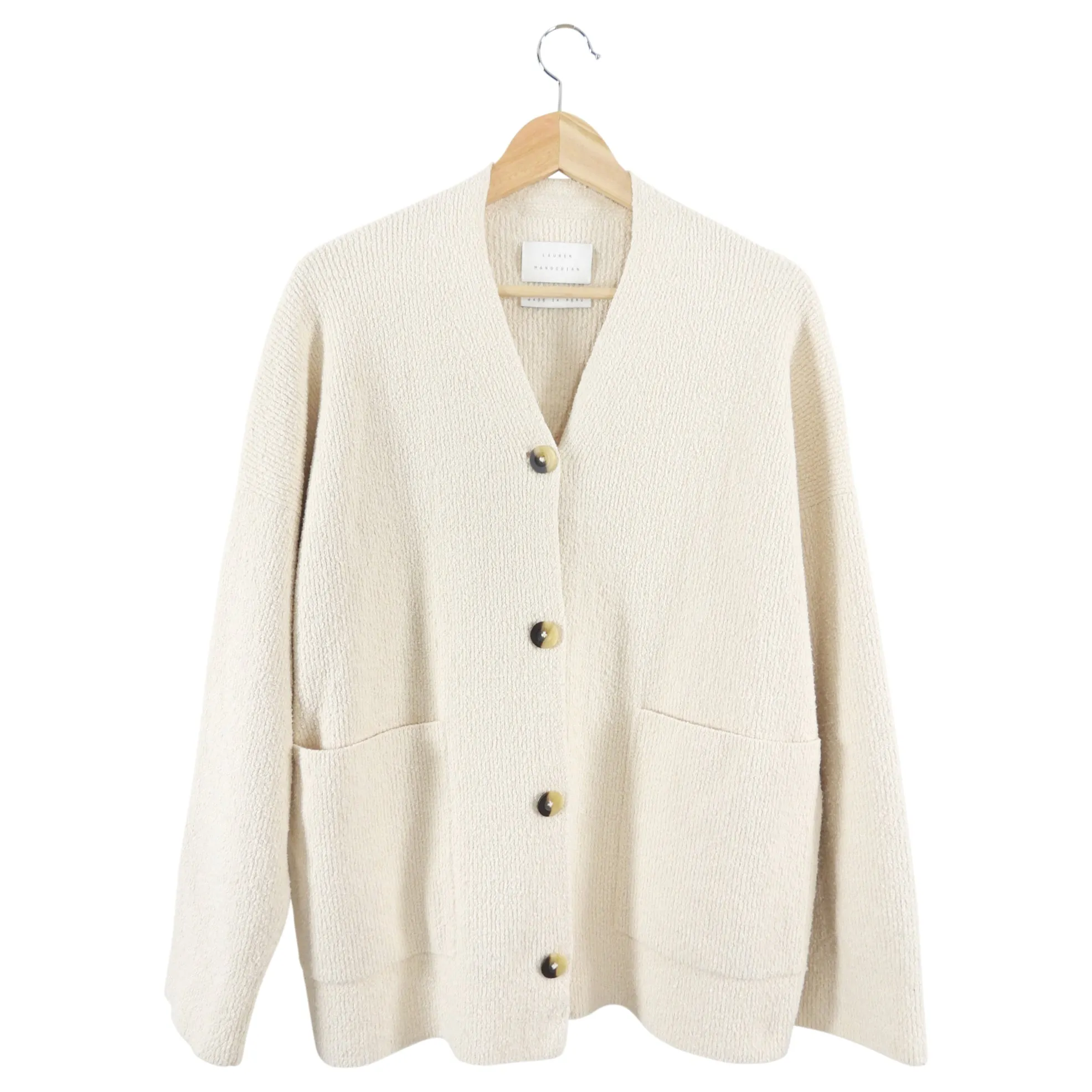 Lauren Manoogian Ivory Beige Brushed Knit Cardigan Sweater - S/M