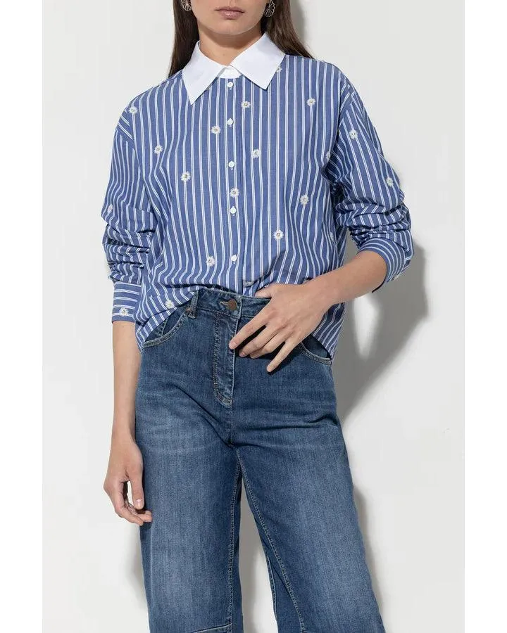 Luisa Cerano Striped Sequin Flowers Blouse