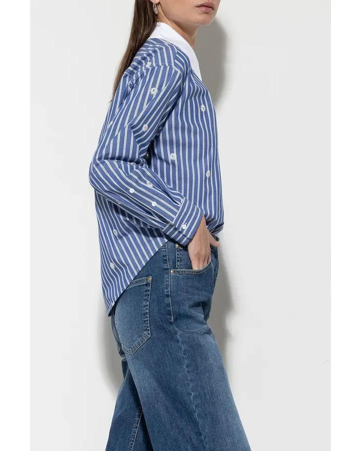Luisa Cerano Striped Sequin Flowers Blouse