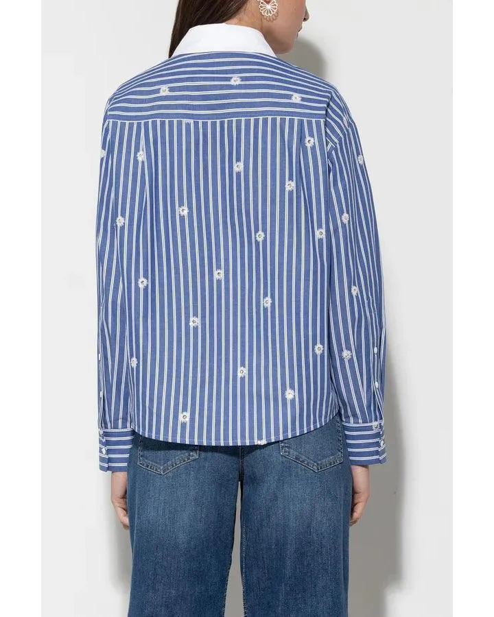 Luisa Cerano Striped Sequin Flowers Blouse