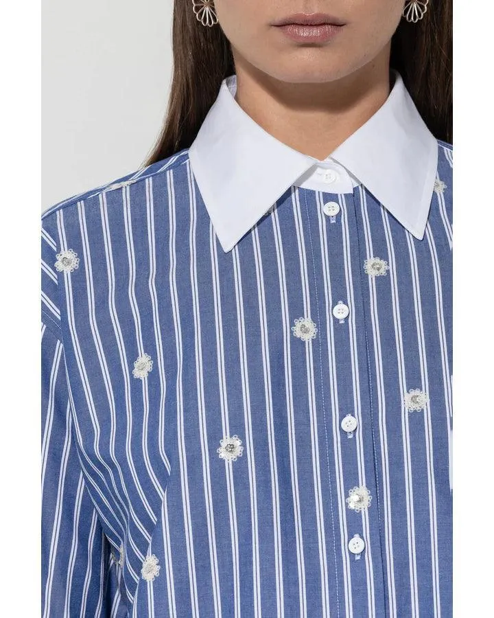 Luisa Cerano Striped Sequin Flowers Blouse