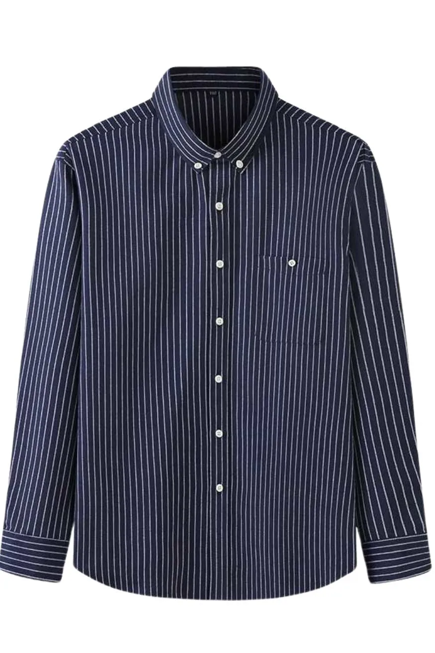 Men's Button-Down Collar Shirt Stripe Plus Size in Dark Blue