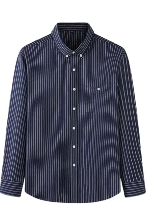 Men's Button-Down Collar Shirt Stripe Plus Size in Dark Blue