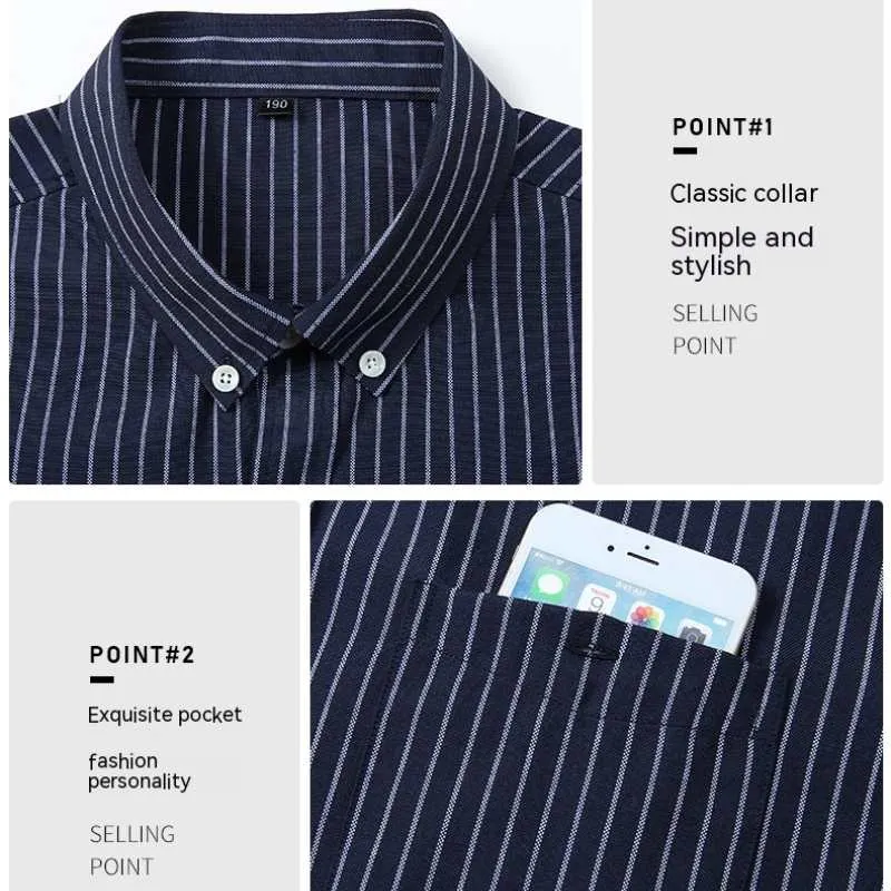 Men's Button-Down Collar Shirt Stripe Plus Size in Dark Blue