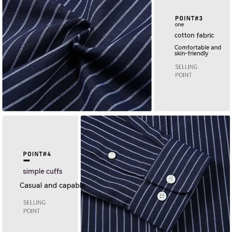 Men's Button-Down Collar Shirt Stripe Plus Size in Dark Blue