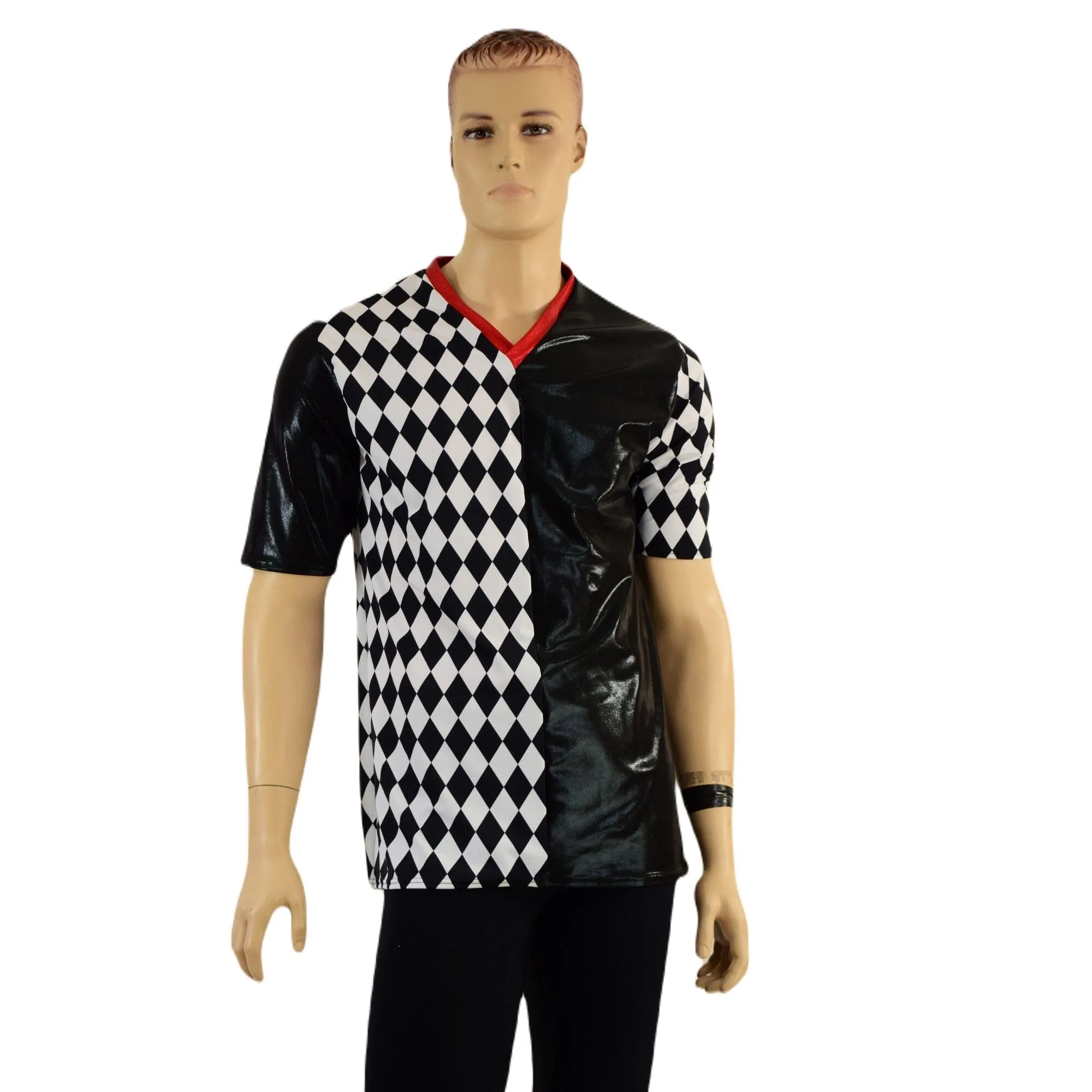 Mens Harlequin V Neck Shirt with Tee Sleeves