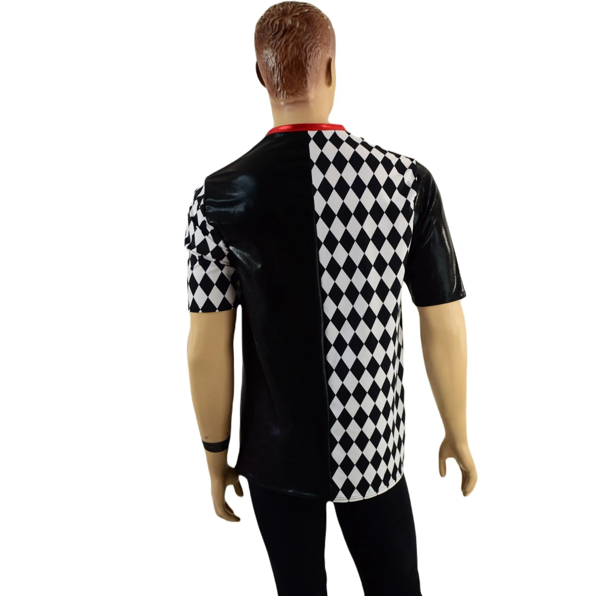 Mens Harlequin V Neck Shirt with Tee Sleeves