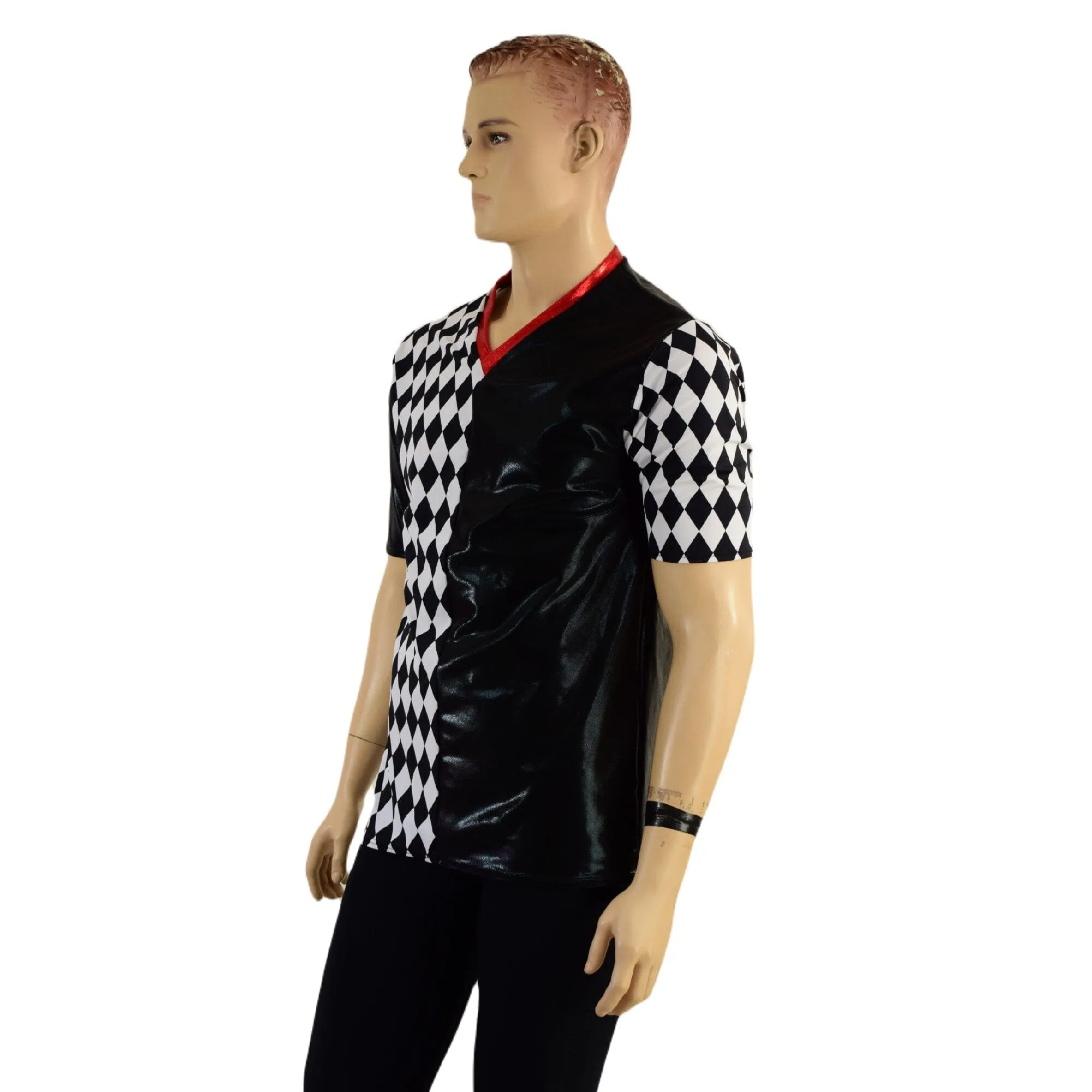 Mens Harlequin V Neck Shirt with Tee Sleeves