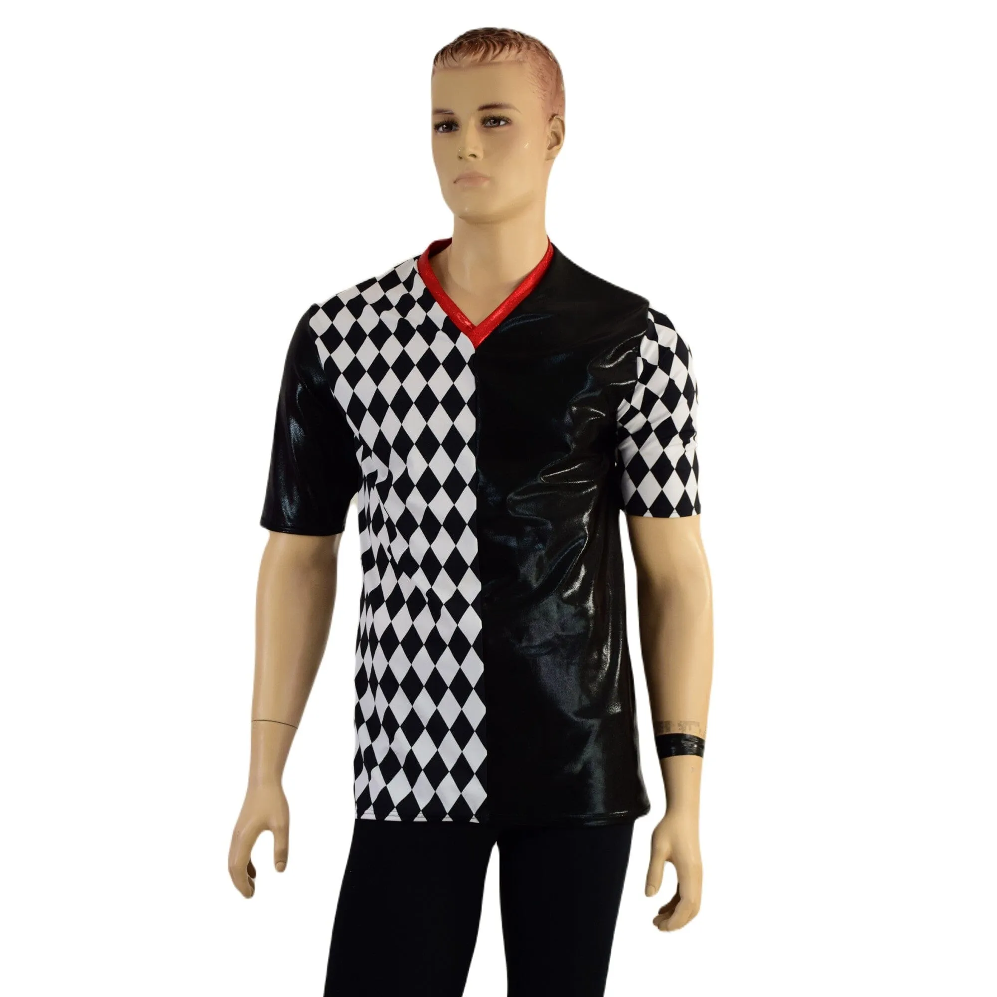 Mens Harlequin V Neck Shirt with Tee Sleeves