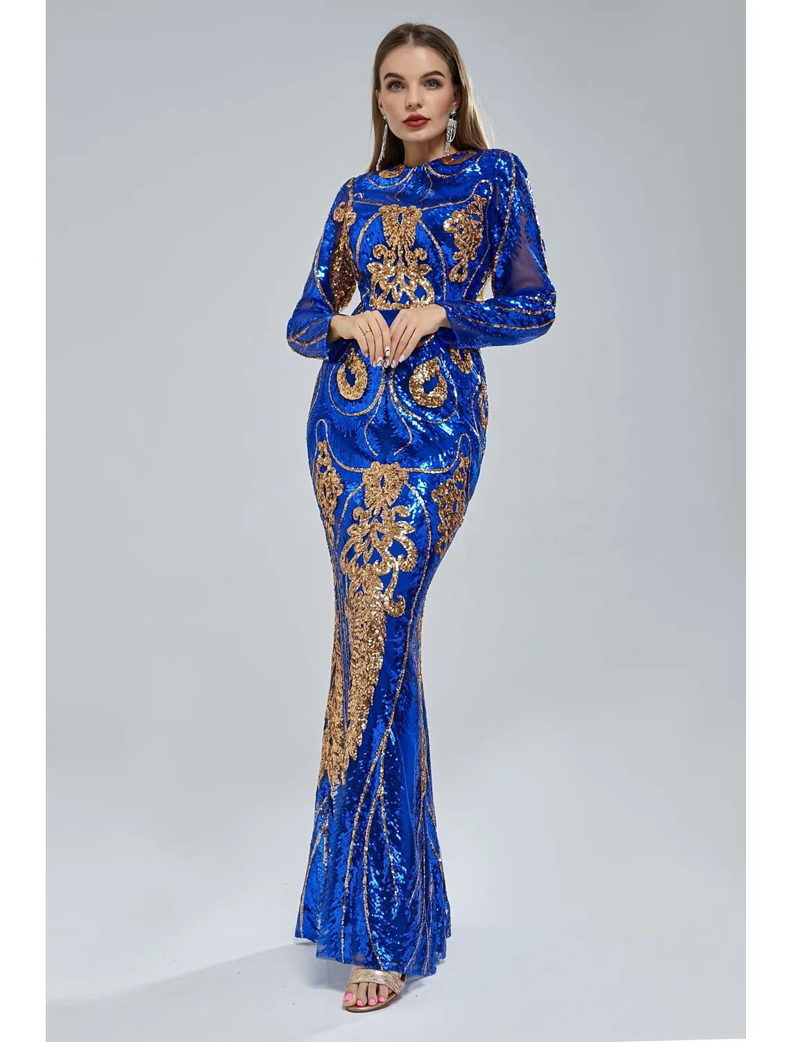 Mermaid / Trumpet Evening Gown Elegant Dress Engagement Chapel Train Short Sleeve Jewel Neck Sequined with Sequin