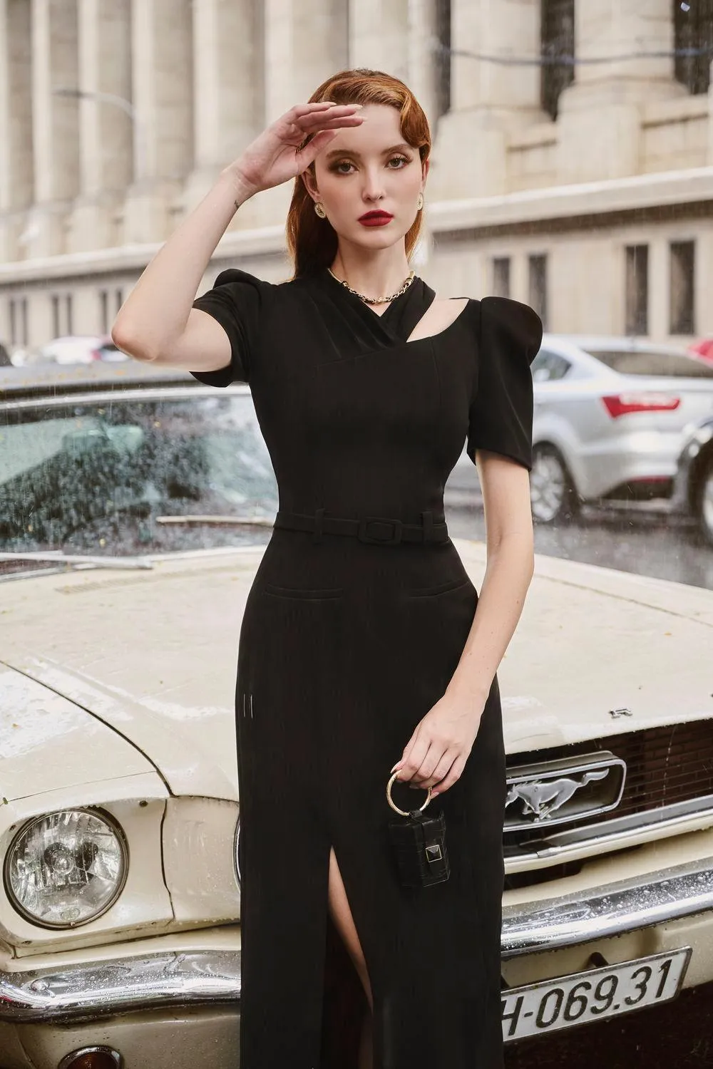 Mila Slit Cut-Out Silk Crepe Midi Dress