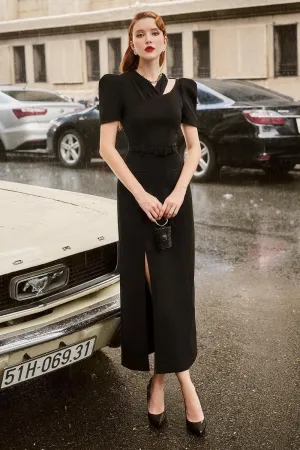 Mila Slit Cut-Out Silk Crepe Midi Dress