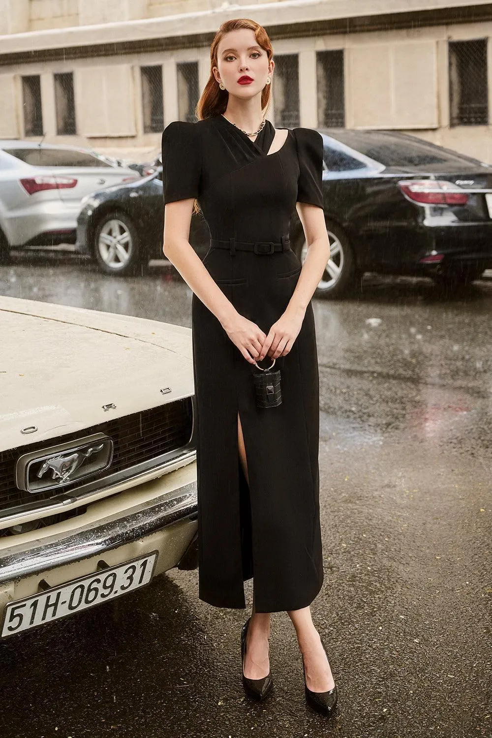 Mila Slit Cut-Out Silk Crepe Midi Dress