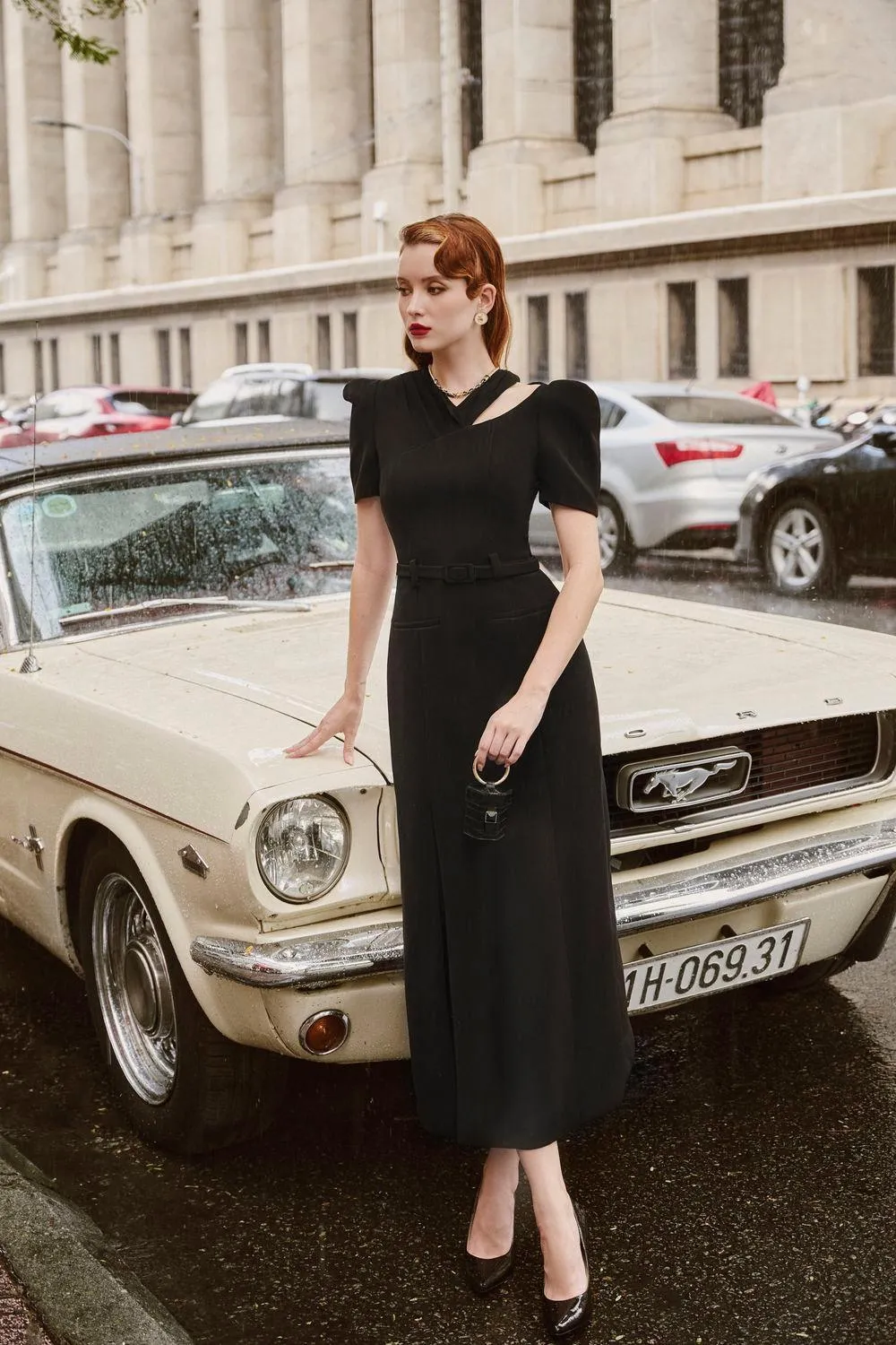 Mila Slit Cut-Out Silk Crepe Midi Dress