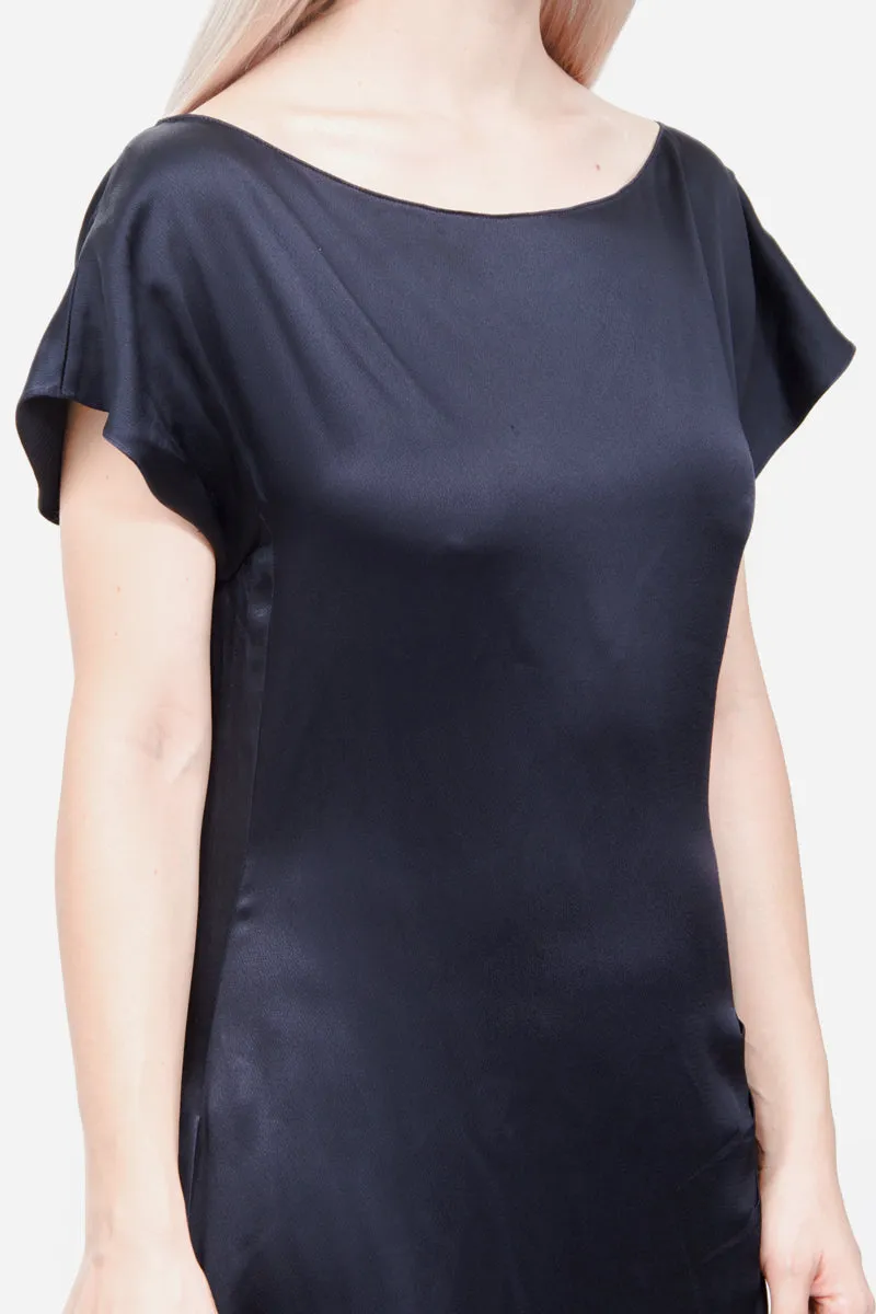 NAVY SATIN GOWN