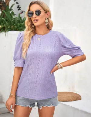 Plain Cut Out Round Neck Short Sleeve Shirt