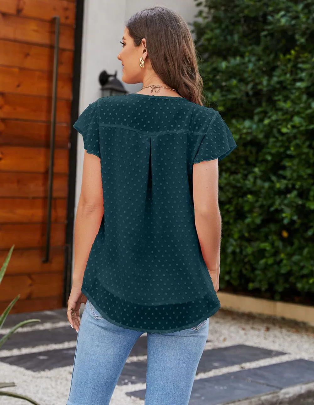 Plain Round Neck Chiffon Short Cap Sleeve Shirt