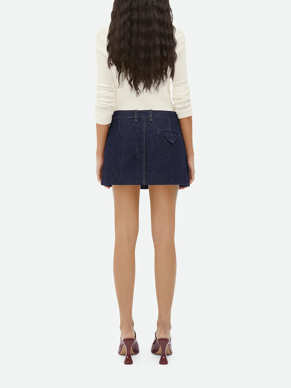 Pleated Denim Mini Skirt