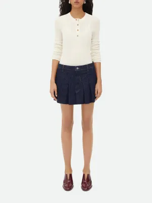 Pleated Denim Mini Skirt