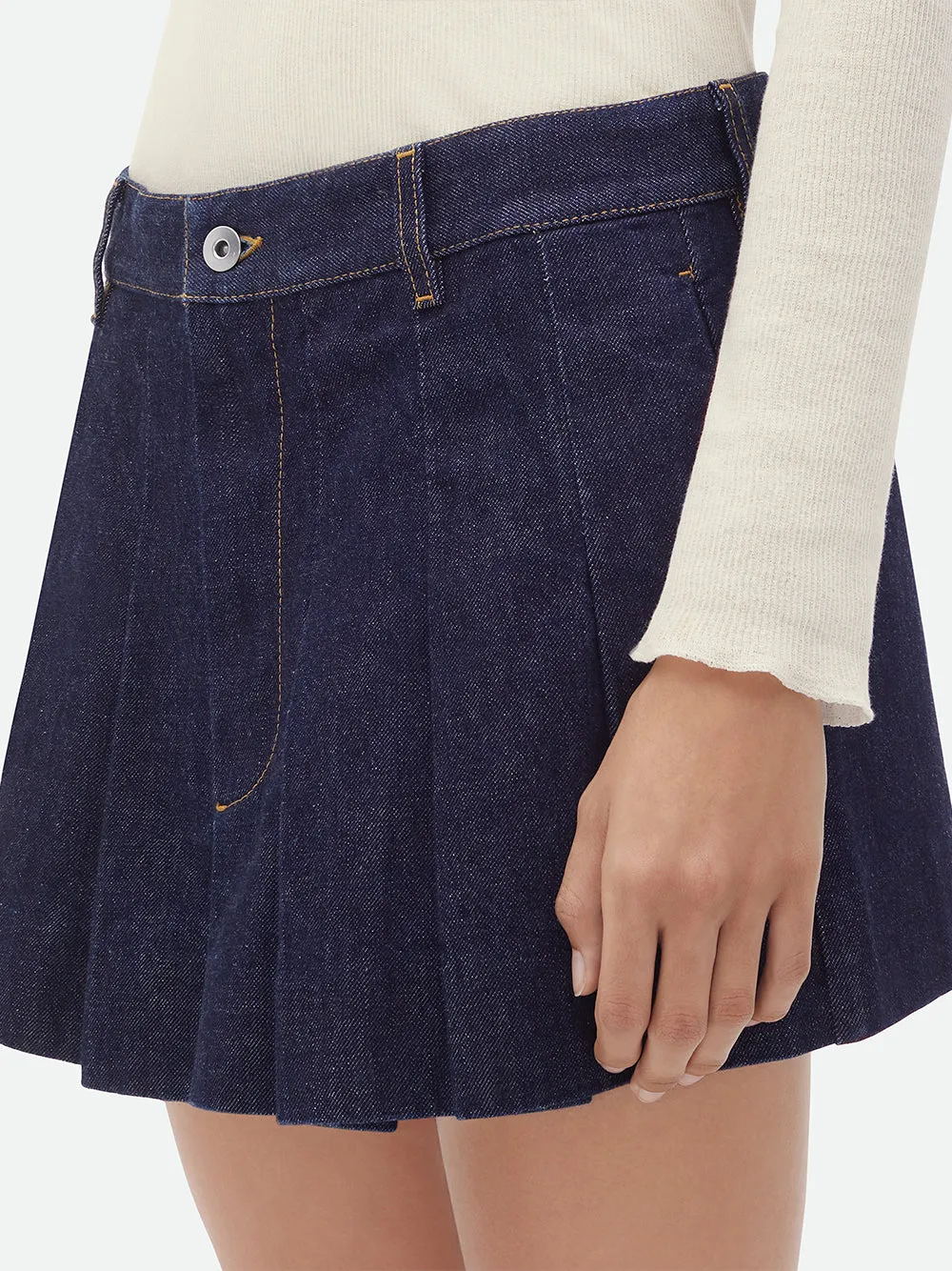 Pleated Denim Mini Skirt