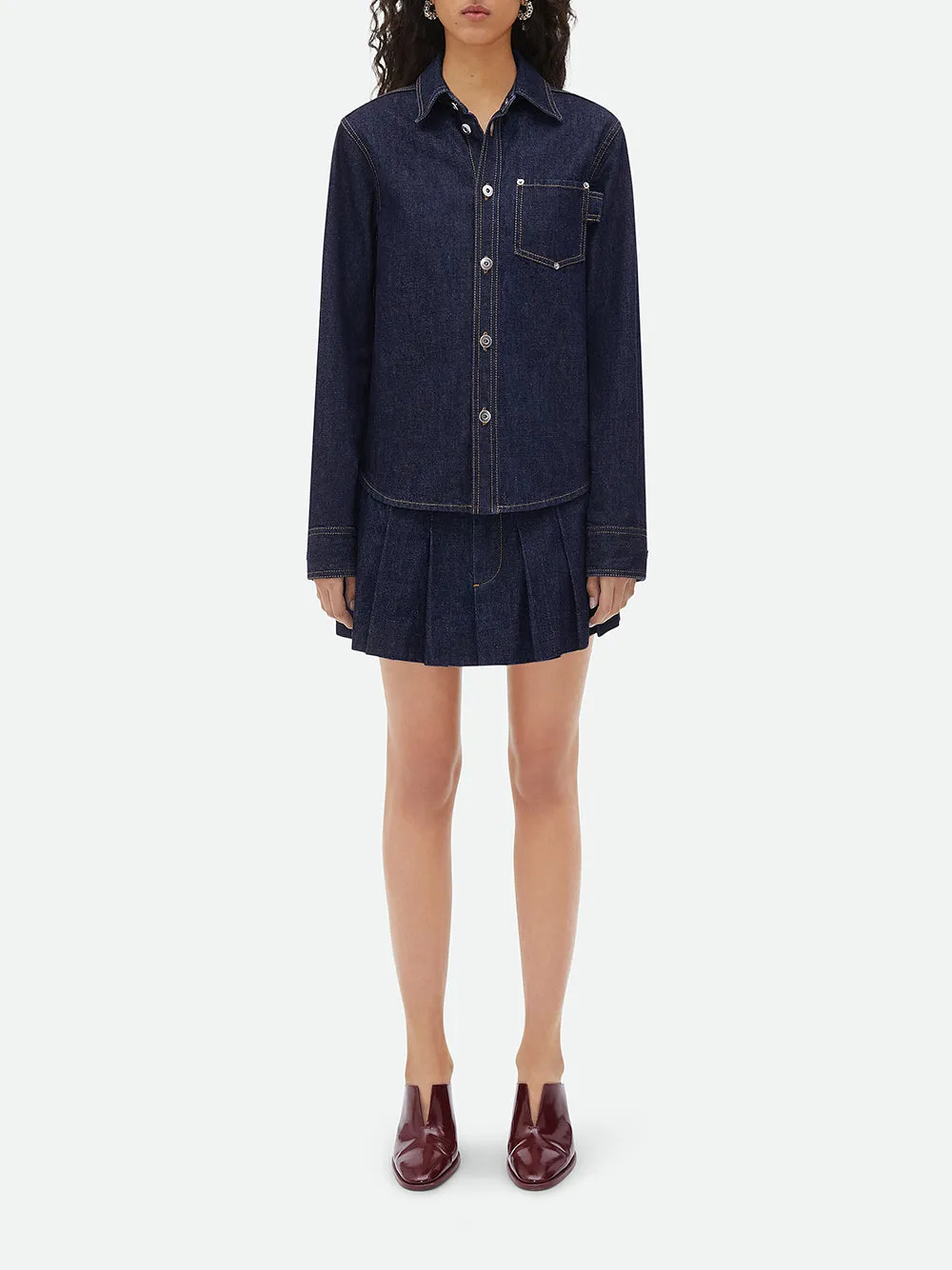 Pleated Denim Mini Skirt