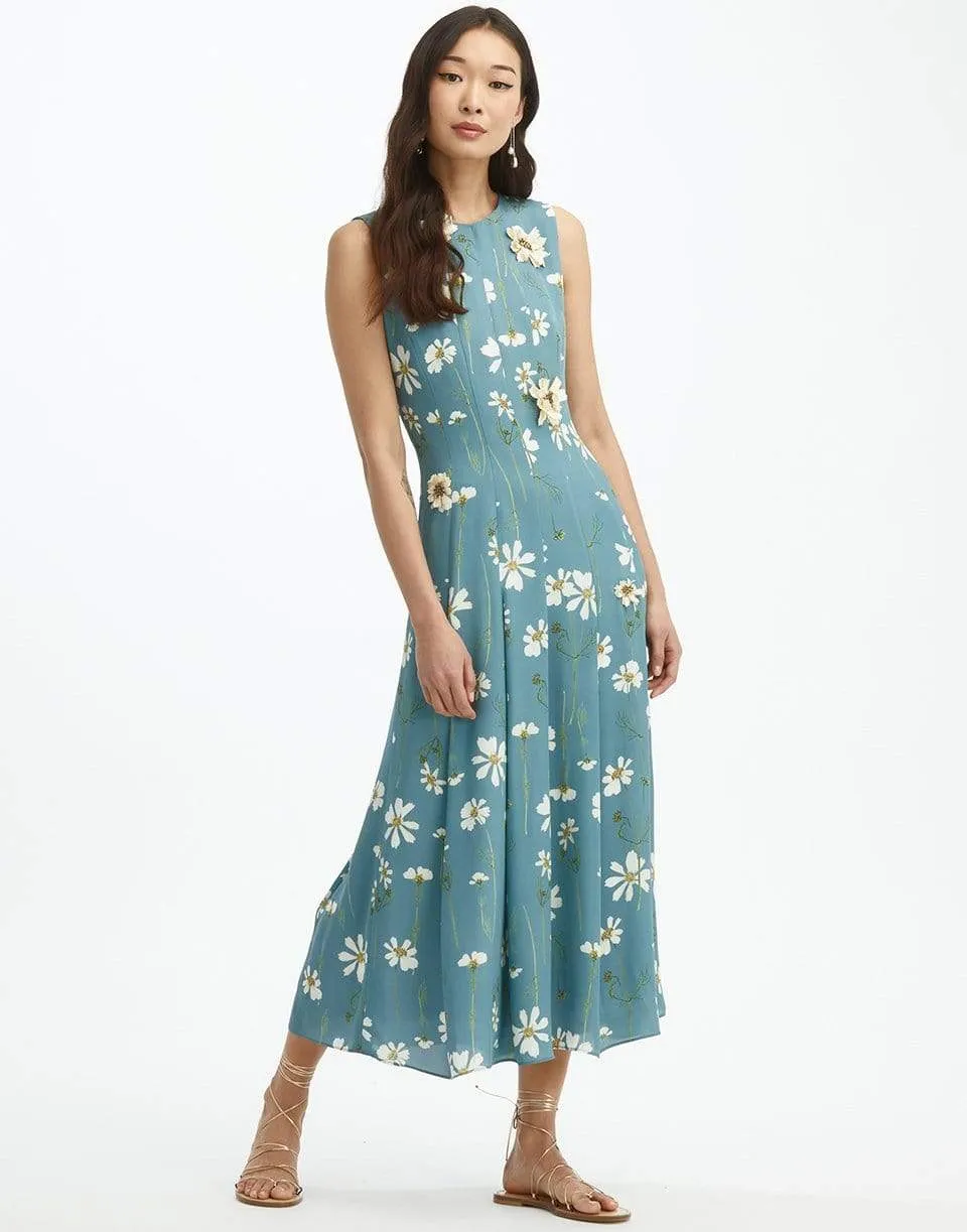 Pleated Silk Embroidered Dress