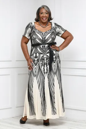 Plus Size Women  Sequin Panel Godet Dress