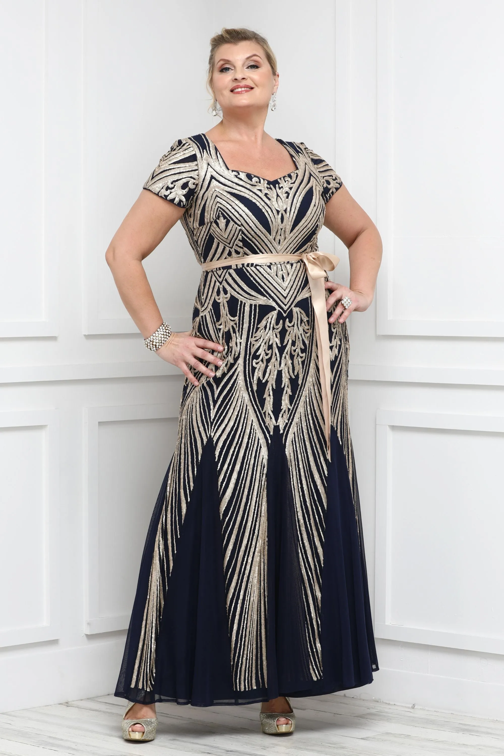Plus Size Women  Sequin Panel Godet Dress
