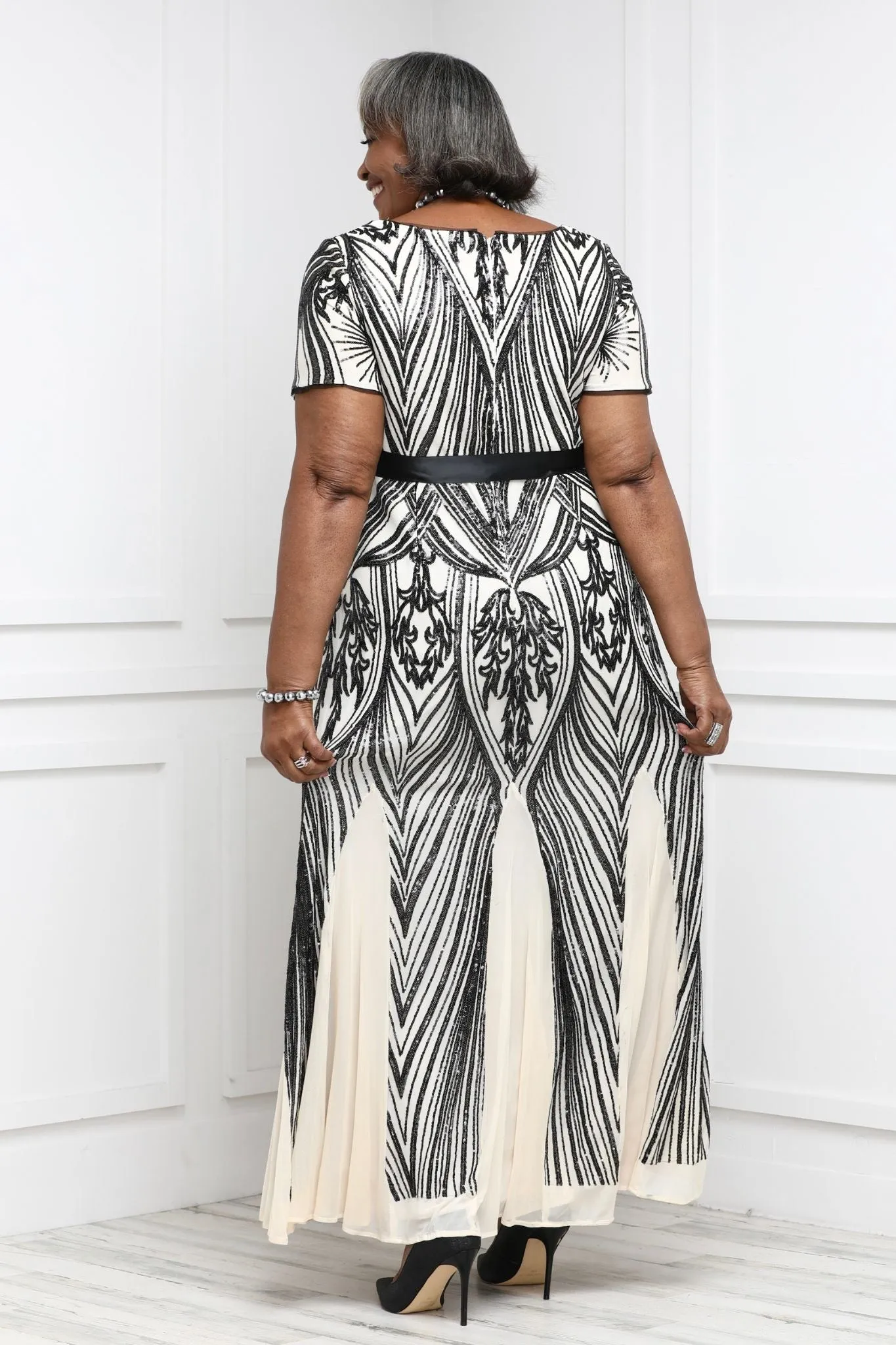 Plus Size Women  Sequin Panel Godet Dress