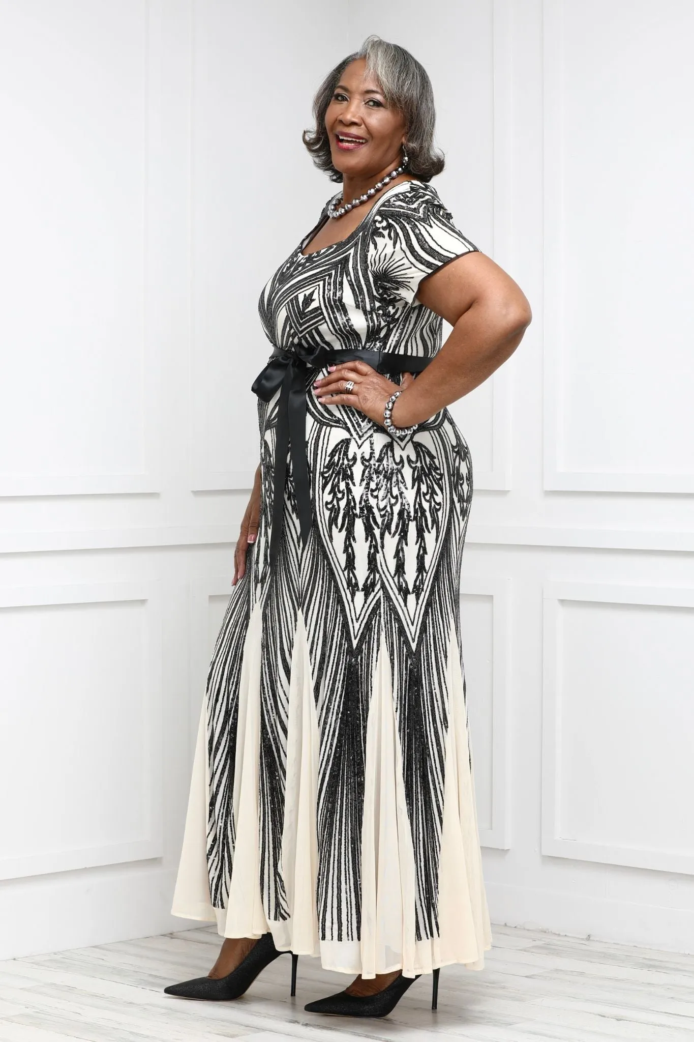 Plus Size Women  Sequin Panel Godet Dress