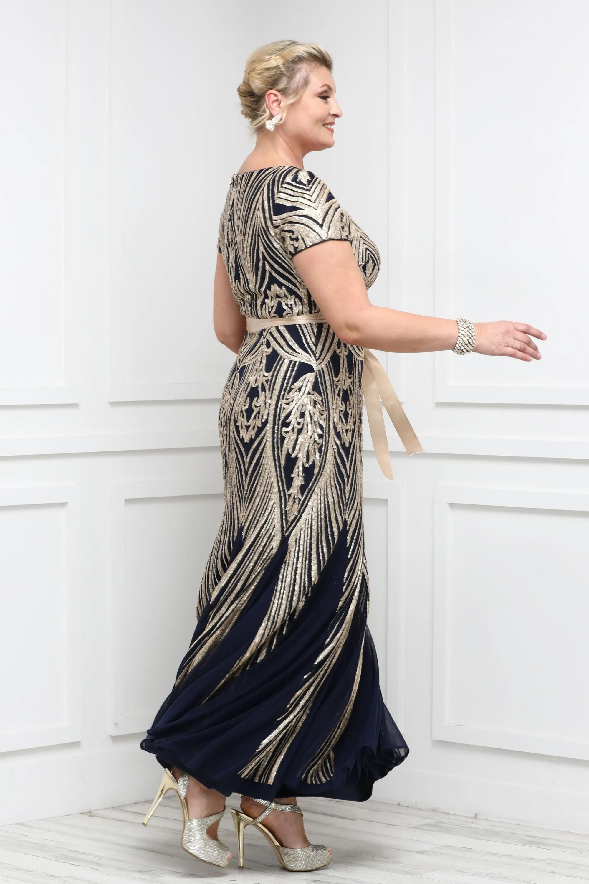 Plus Size Women  Sequin Panel Godet Dress