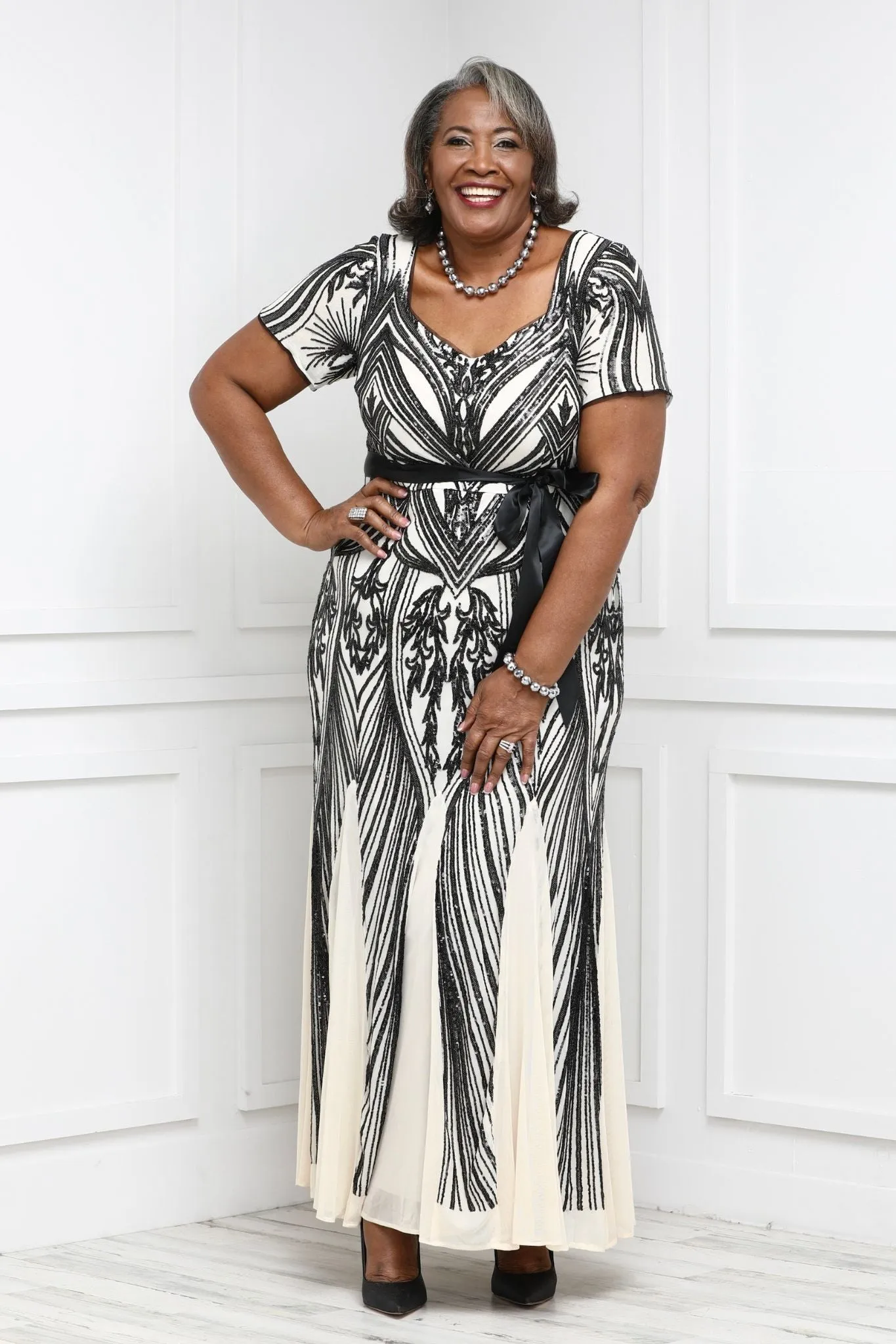 Plus Size Women  Sequin Panel Godet Dress