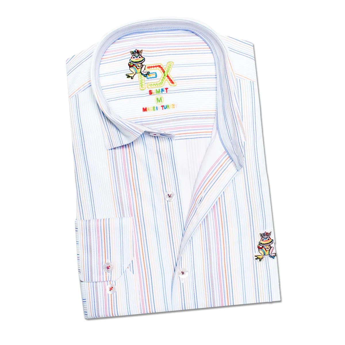 Rainbow Pinstripe FROG Button Down Shirt - Blue