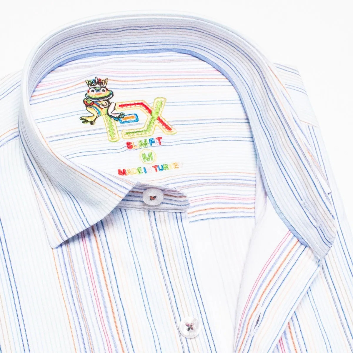 Rainbow Pinstripe FROG Button Down Shirt - Blue