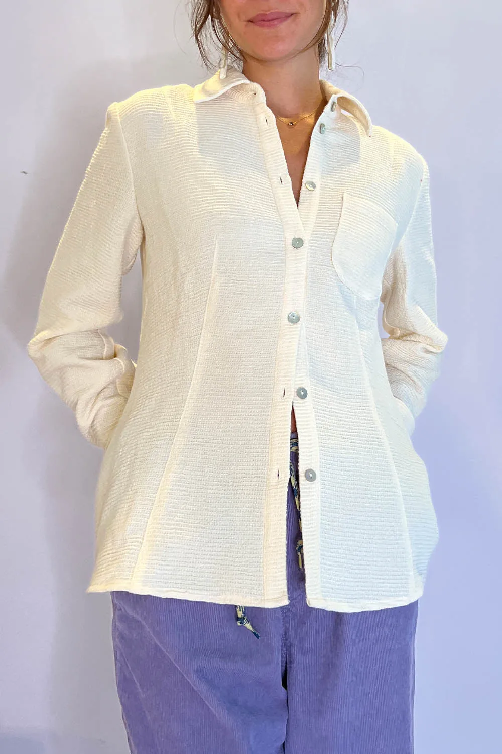 Rye Decker- Waffle Knit Shirt: White