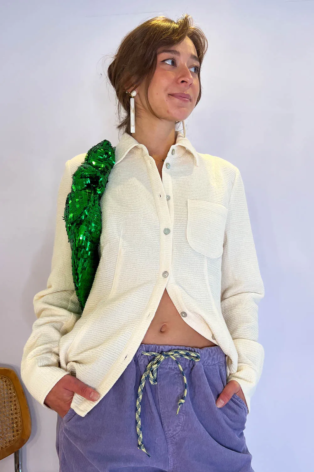 Rye Decker- Waffle Knit Shirt: White