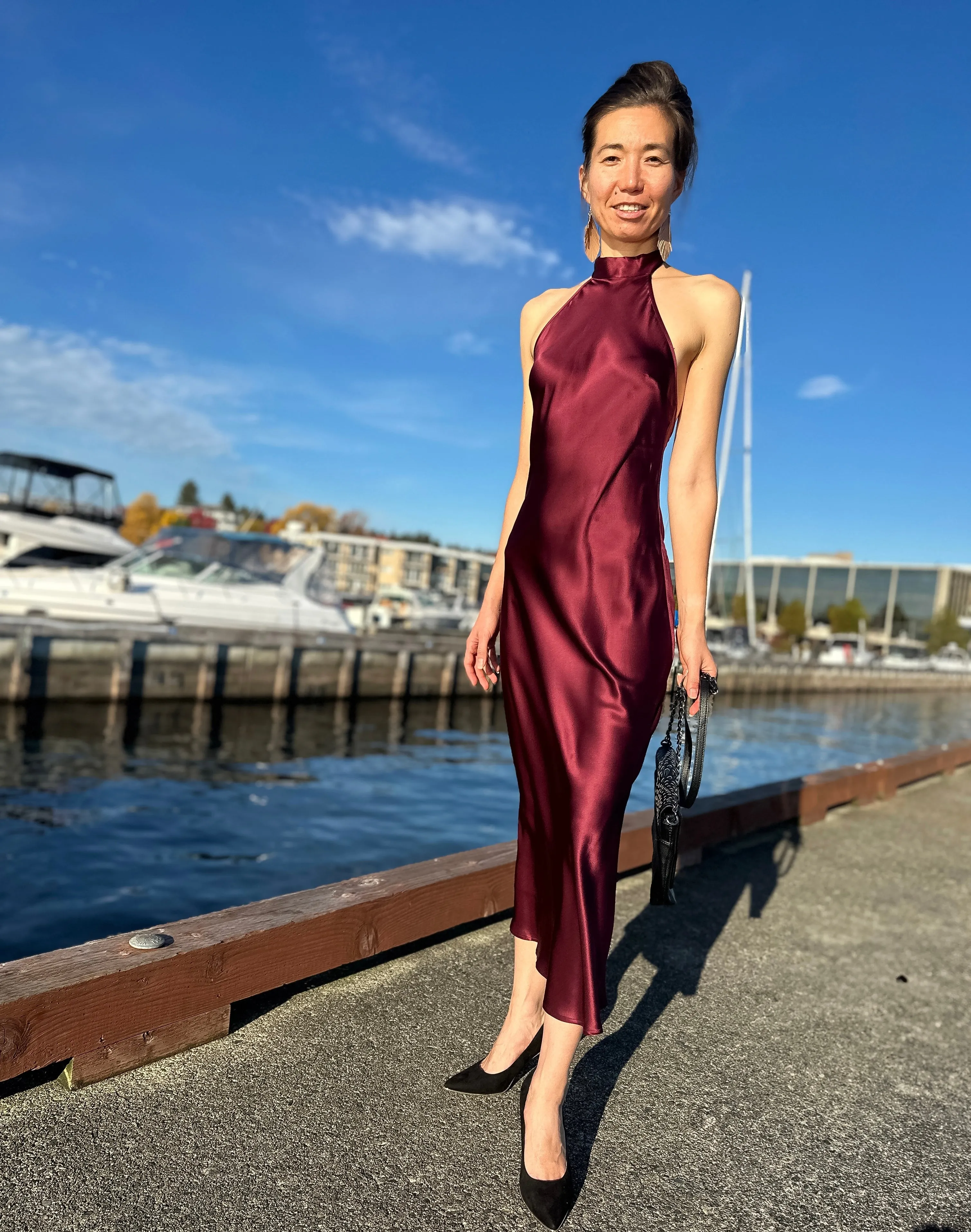 Silk Halter Midi Dress