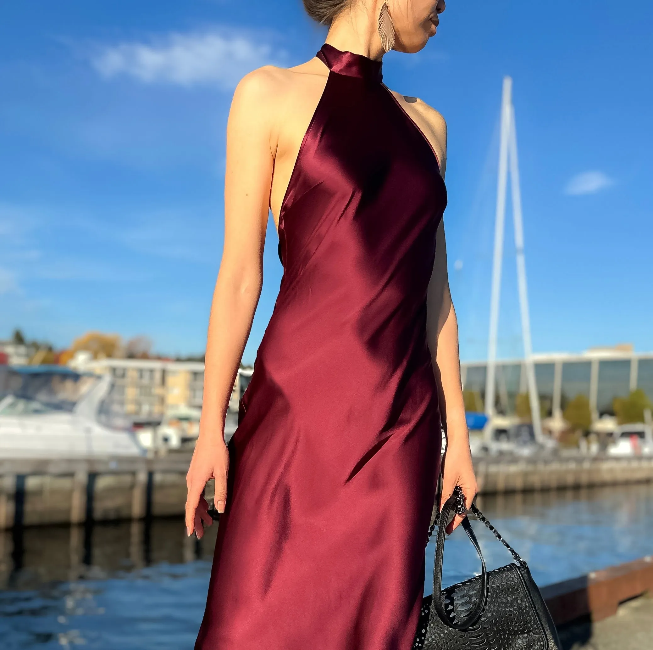 Silk Halter Midi Dress