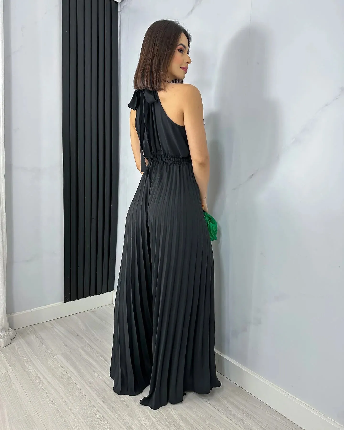 Sleek Pleated Halter Flared Leg Jumpsuit