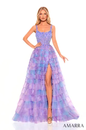 Sleeveless Corset A-line Tiered Slit Gown by Amarra 88833