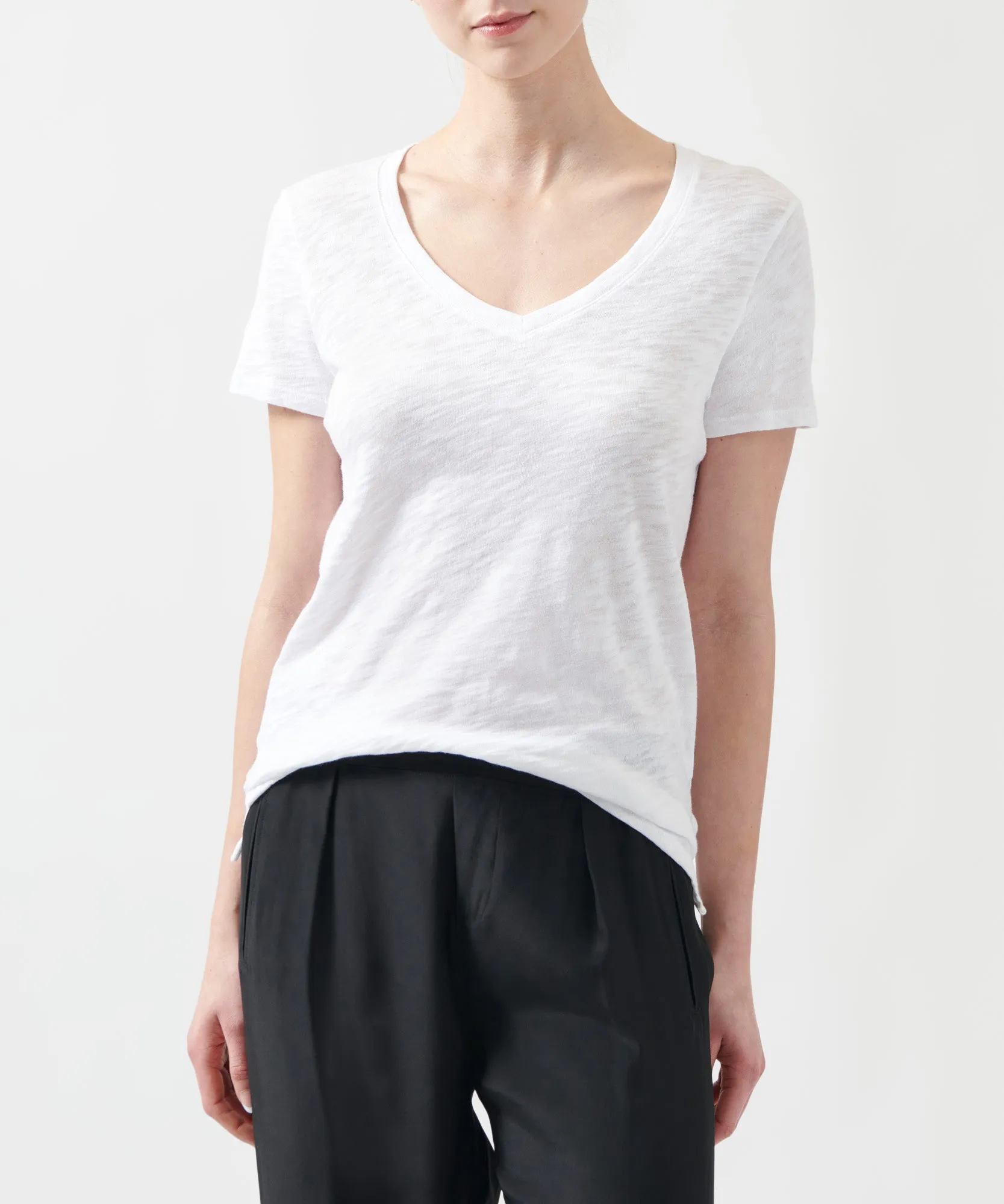 Slub Jersey Schoolboy V-Neck Tee - White