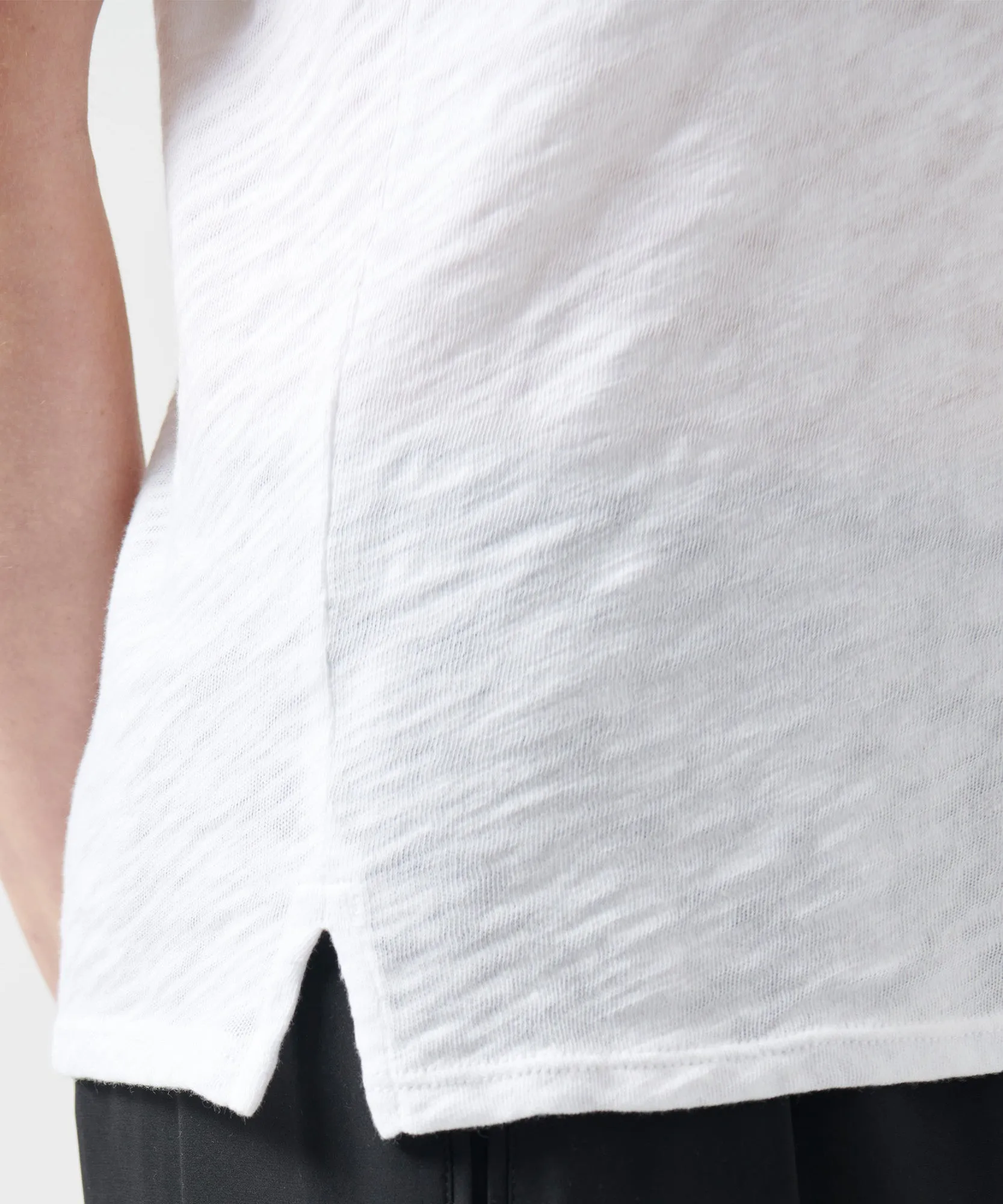 Slub Jersey Schoolboy V-Neck Tee - White