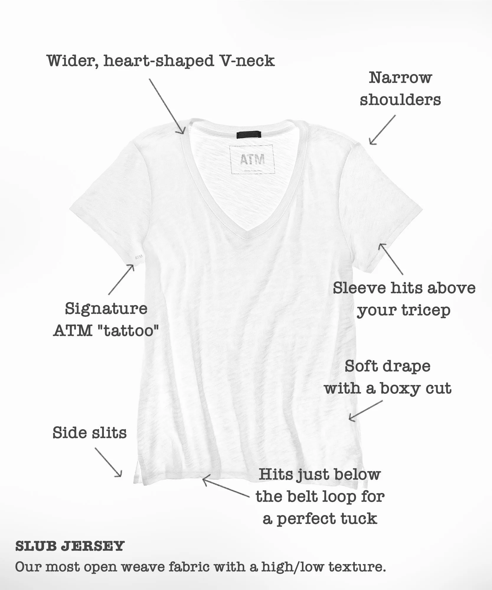 Slub Jersey Schoolboy V-Neck Tee - White